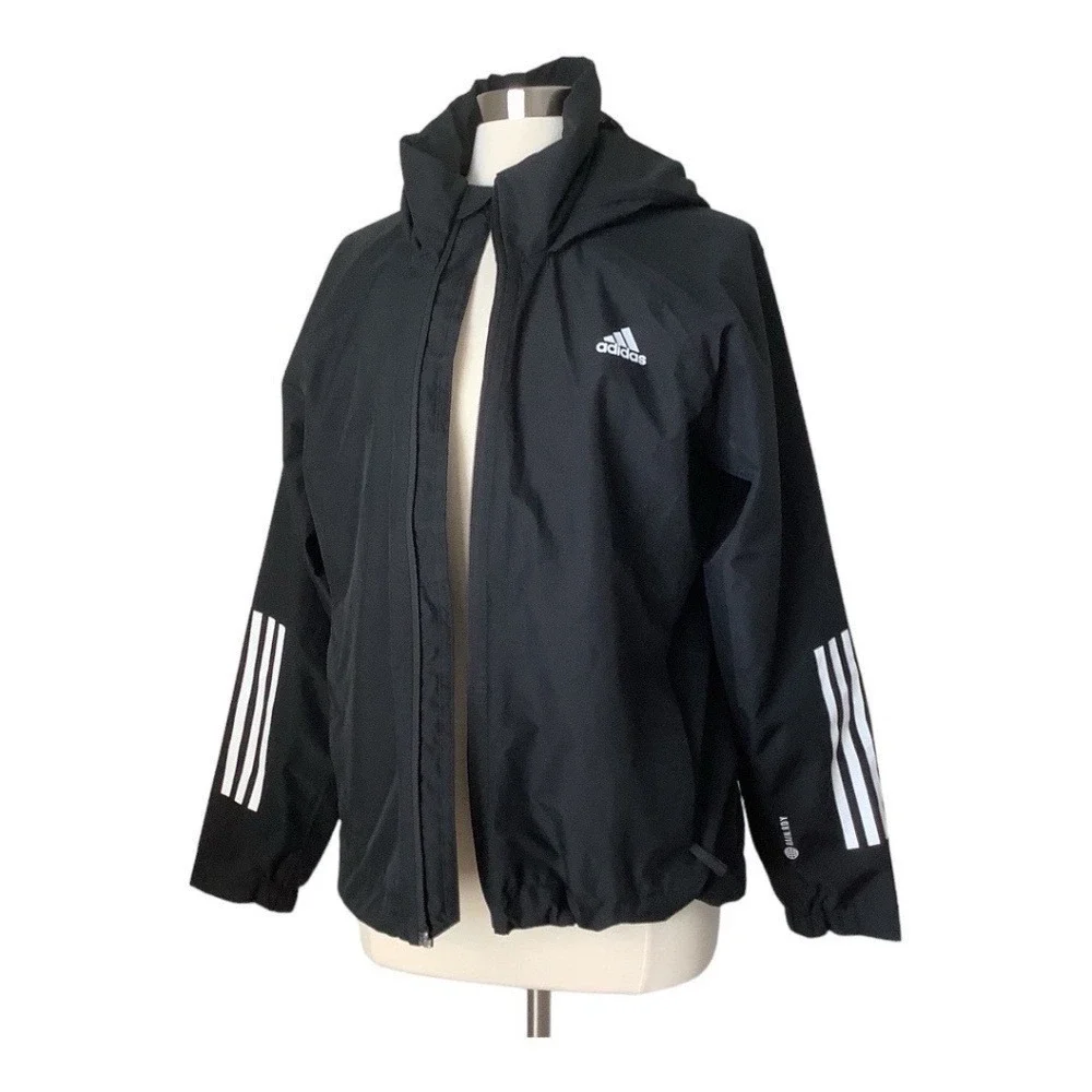 Adidas Women's 3-Stripes Rain Rdy Jacket Black H65759 Flaw: Missing Zipper Pull - Picture 14 of 14